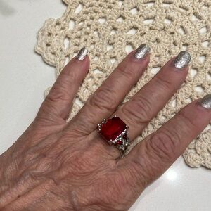 NWOT Square Faux Ruby Stone Fashion Ring with Rhinestones Size 7